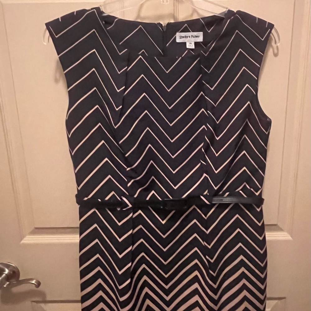 Shelby & Palmer Black and Pink Zigzag Midi Dress